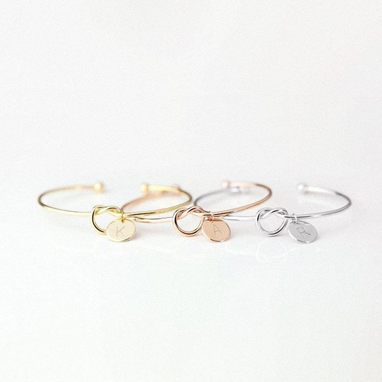 Initial Knot Cuff Bracelet - 18K Gold Plated