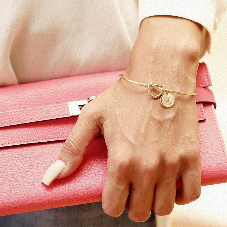 Initial Knot Cuff Bracelet - 18K Gold Plated