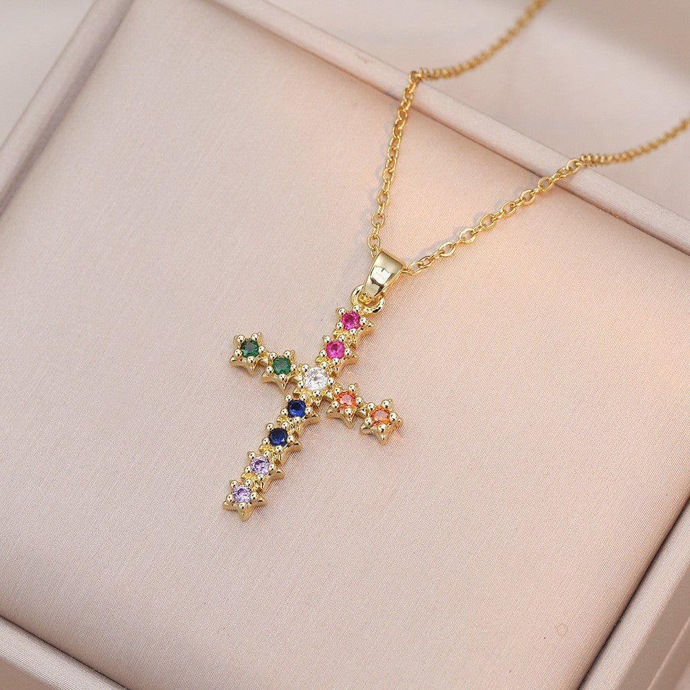 Cross Zirconia Necklace - 18K Gold Plated