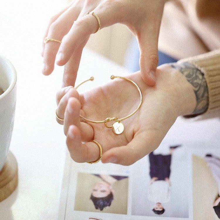 Initial Knot Cuff Bracelet - 18K Gold Plated