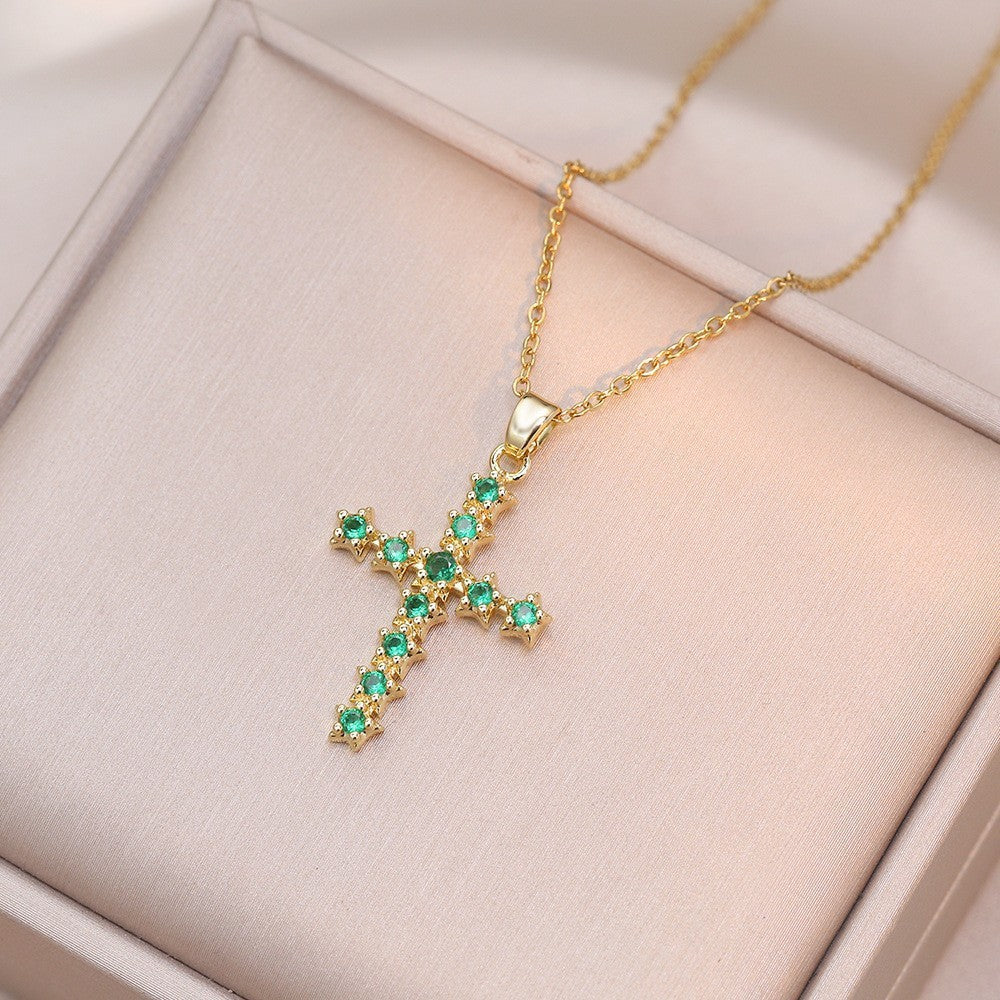 Cross Zirconia Necklace - 18K Gold Plated