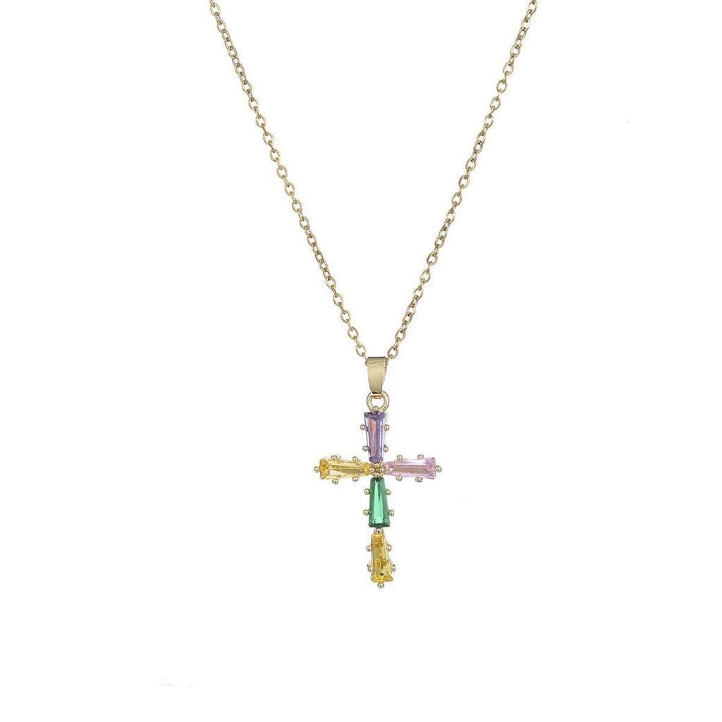 Cross Zirconia Necklace - 18K Gold Plated