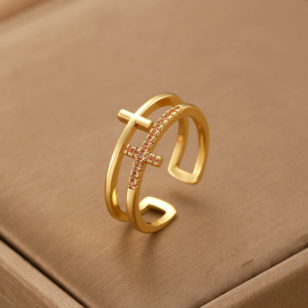Cross Eternity Ring - 18K Plated